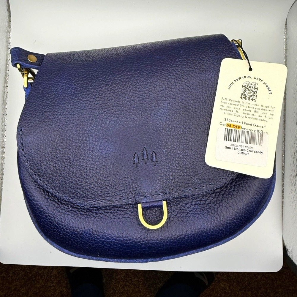 PLG Monaco Crossbody Bag Small Cobalt Pebbled Zip w/ Detachable Strap Gold